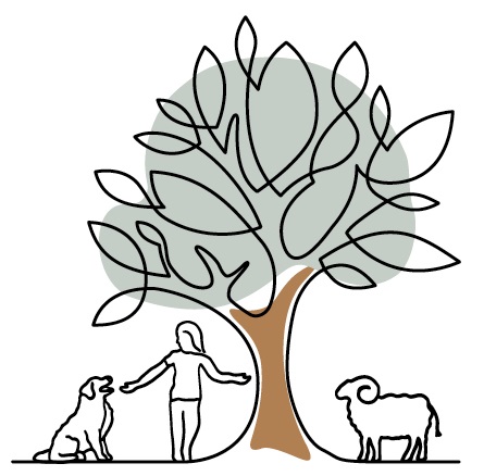 das bild zeigt das Logo von Hof-Naturverbunden, ein Baum für die Natur, der Mensch und Tiere, alles in einer Linie miteinander verbunden